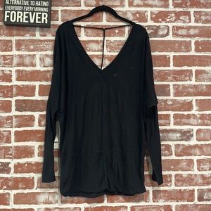 ALO Yoga Black T Back Sheer Stripe LS Tee